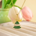 Christmas tree pendant necklace in gold finish with green and white enamel details - Christmas Star Pine / Gold