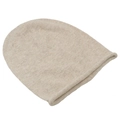 Winter knitted rabbit fur beanie in beige with a stylish rolled edge for women - Beige