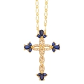 Collana con croce d'oro, pietre blu zaffiro e cristalli pavé su una catena elegante - Blu