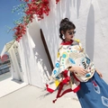 Ethnic style sun and palm pattern shawl scarf with red tassel trim for beach travel - Origami Vase Pattern