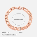 8mm rose gold stainless steel Figaro chain bracelet for women in 190mm length - 8mm-19cm / Rose Gold