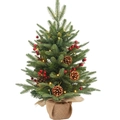 55cm Mini Künstlicher Weihnachtsbaum mit Zapfen, roten Beeren und warmen LED-Lichtern - 55CM PE & PVC Mischung