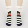 Chaussettes d'hiver avec motif ours et bordure en fausse fourrure blanche douce - Taille unique / Tête de Cerf à Rayures Vertes