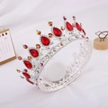 Baroque silver bridal crown with red teardrop gemstones and colorful rhinestones - Silver Base + Red AB