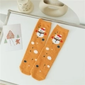 Ginger yellow coral fleece Christmas socks featuring snowman embroidery and warm plush texture - One Size(35-39) / Yellow Snowman