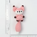 Pink and white handmade crochet fox plush keychain with size measurements - Pink and White Long Tail Fox