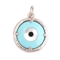 Silver metal pendant with turquoise evil eye and white mother of pearl inlay - L23w / Silver Light Blue