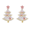 Festliche Weihnachtsbaum-Ohrringe aus weißem Acryl mit rosa Sternen und Goldakzenten - Weißes Acryl mit rosa Stern