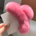 Pinza per capelli rosa in pelliccia sintetica da 13cm per acconciature capelli folti - 15CM Pelliccia di Coniglio / Rosso rosa