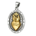 Colgante del sagrado corazón de Jesús en acero inoxidable ovalado bicolor oro plata - Colgante Sagrado Corazón Bicolor Plata y Oro (A0409) / Solo Colgante