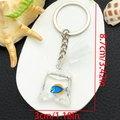 Blue tropical fish resin bag keychain with silver ring and ocean themed shells - Keychain / Blue Yellow Fish Keychain