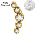 Golden stainless steel labret stud featuring a curved row of five white zircon stones - 1.2x6x3mm / Gold - White Zircon Curved