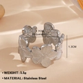 Silver stainless steel floral embossed adjustable ring with detailed petal textures - 757 / Silver