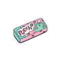 Cute green frog enamel pin with strawberry and flower detail in pink and cyan finish - Cartoon Frog Packaging Box Style (QHXZ157)