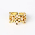 Detail of adjustable gold ring with hollow mesh design and rectangular zircon stones - Adjustable Open / Grid Rectangular Stone Style(XJZ33)