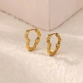 Minimalist gold-plated irregular lava texture hoop earrings with hammer finish - Gold Irregular Lava Texture
