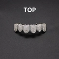 Silver hip hop grillz for top teeth with micro-paved white cubic zirconia stones - Top (with Molding Bar) / Zircon Silver