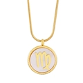 Golden Virgo zodiac necklace featuring white shell inlay and sleek snake chain for women - Virgo (KN201572-KLX)