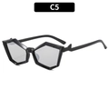 Fashionable geometric polygon sunglasses with C5 black frame and light grey lenses - Black Frame Silver Lens