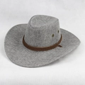 Grijze linnen western cowboyhoed met bruin touw en metalen oogjes voor goede zonbescherming - Eén Maat 58cm / Grijs Linnen
