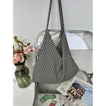Canvas tote bag with black and white triangle geometric patterns and long shoulder straps - Geometric Triangle Pattern(12#)