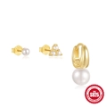 Ensemble de boucles d'oreilles en argent S925 avec perles et opale, finition plaqué or 18K - Style Simple Perle d'Eau Douce (Or#3)