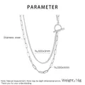 Détails de collier double couche en acier inoxydable avec fermoir OT et dimensions - Style Double Couche Argent (KN235294-Z)