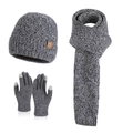 Grey knitted winter set including cuffed beanie, long scarf and touchscreen gloves - 3-Piece Set (Hat+Scarf+Gloves) / Mixed Black Grey