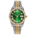 Luxury iced out men's quartz watch with green dial, diamond-set bezel, and dual-tone band - Green Single Watch
