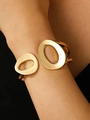 Minimalist gold irregular open cuff bracelet featuring two geometric oval loop charms - Geometric Circle Bangle (9162) / KC Gold