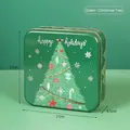 Groene vierkante kerstblik met kerstboomillustratie, 17x17x6,5cm koekjes cadeaubox - Groen-Kerstboom