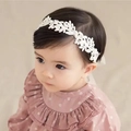 White embroidered lace baby headband with pearls and tulle ribbon for toddlers - White Lace with Rhinestones