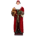 Standing 1.8m Santa Claus decoration with teddy bear and mini tree on stable base - 1.8m Rose Red Robe Santa