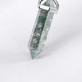 Anhänger aus grünem Moosachat in Hexagonalform mit Silberöse auf weißem Hintergrund - Nur Anhänger (Ohne Kette) / Dickes Silber Weißgold