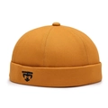 Retro mustard yellow cotton docker cap with rolled brim and black embroidery detail - Adjustable / Yellow