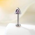 F136 titanium internally threaded labret stud with triangle purple zircon top - 1.2mm*6mm / Light Purple (Single)