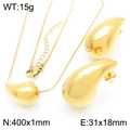 Polished gold-tone chunky waterdrop earrings and snake chain necklace jewelry set - Gold Large Water Drop Set (KS221208-KFC)