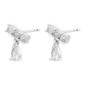 Dettaglio orecchini a perno argento con zirconi a goccia e tondi in stile retrò - Orecchini a Bottone a Goccia con Tre Pietre (VE1278) / Oro Bianco