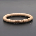 Bohemian elastic heishi bead bracelet in beige and khaki tones for beach style - Beige