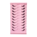 Set of 10 pairs of natural black false eyelashes on a pink display storage board - HN-G12 (10 Pairs Pink Tray Clear Band)