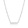 Silver Aries zodiac necklace in 304 stainless steel with Figaro chain and letter pendant - Steel Aries