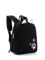 Black corduroy toddler backpack with pink cat ears and paw embroidery on white background - Black