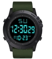 Digital sports watch in army green band with glowing LED backlight display and black case - 601 4th Gen Green