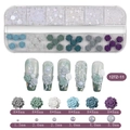 Detalle del set de nail art de 12 rejillas con rosas de resina y perlas variadas - Rosa + Perla (12TZ-11)