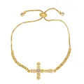 Adjustable gold-plated cross bracelet with sparkling crystals and a sliding bead clasp - Bolo Adjustable Cross Style(C)