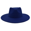 Detailed texture of a classic navy blue wool felt wide brim fedora hat in a flat lay view - Royal Blue