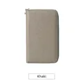 Khaki genuine leather long wallet with RFID protection and textured pebble grain finish - Khaki