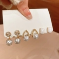 Three-pair gold earring set featuring pearls and rhinestones on a display card - No. 3 Silver Earring Post - Gold - White
