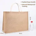 Large natural jute tote bag with reinforced handles and waterproof lining, 46x37x22cm - A3 Horizontal Style 46x37x22cm