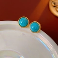 Vintage style round turquoise stud earrings with gold plating and natural marble texture - 4# Silver Earring Post - Blue Round (Gold Plated)